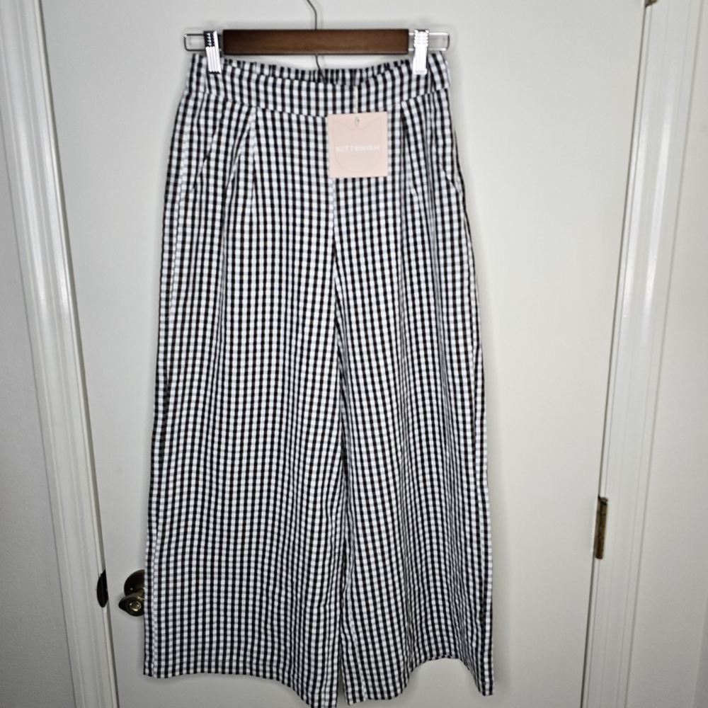Kittenish Black and White Gingham Wide Leg Pants